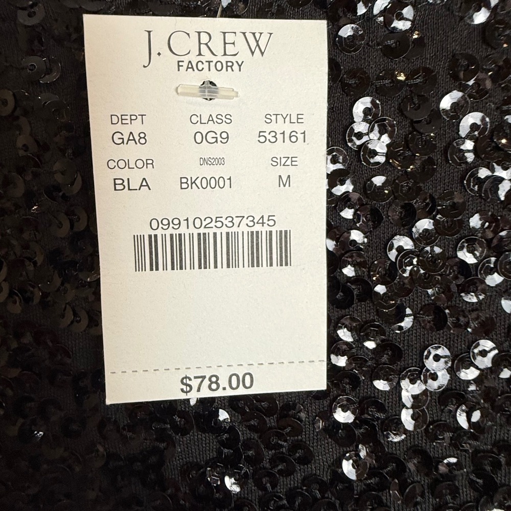 J.Crew Factory Black Sequin Top Long Sleeve Party Sparkle Blouse - M - Picture 5 of 6